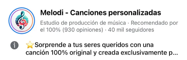 Melodi - Canciones personalizadas: recomendado por el 100% (930 opiniones), más de 40 mil seguidores en Facebook.